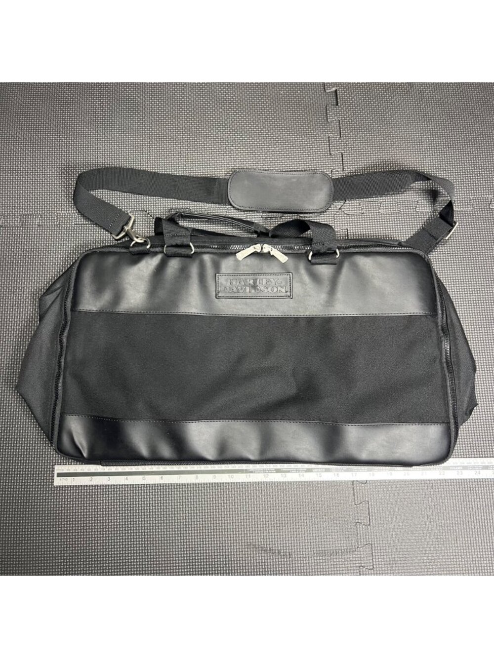 Harley-Davidson Black Leather & Nylon Travel Duffel Bag With Shoulder Strap Larg